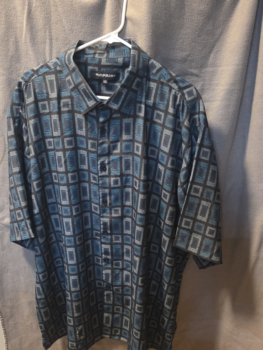 Bass Men's Blue and Gray Geometric Short-Sleeve Button-Down Shirt